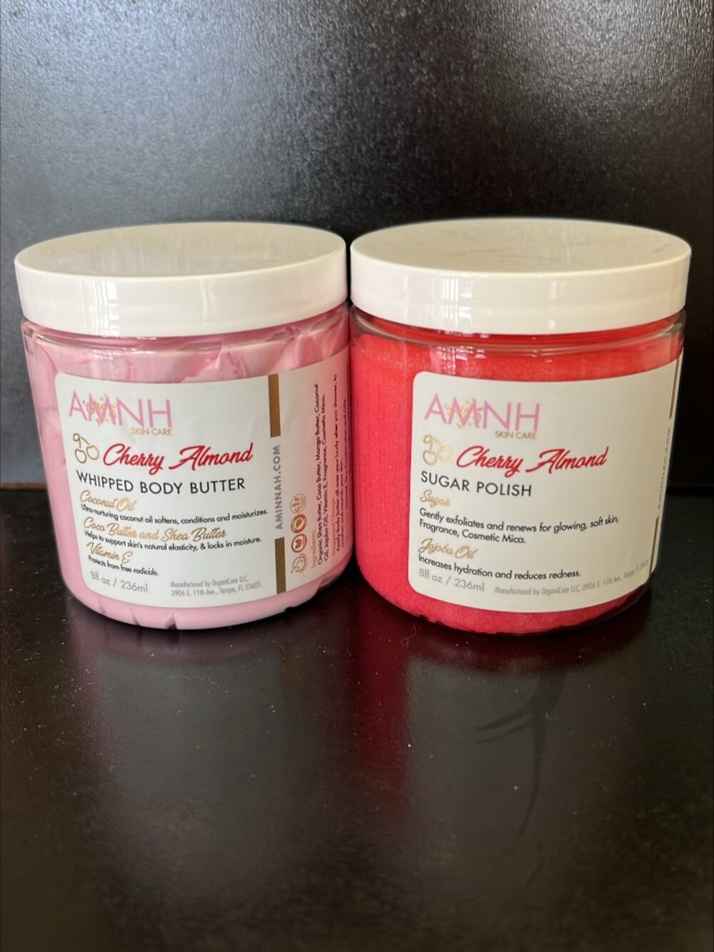 Aminnah Cherry Almond Whipped Body Butter & Sugar Polish Duo 8oz New